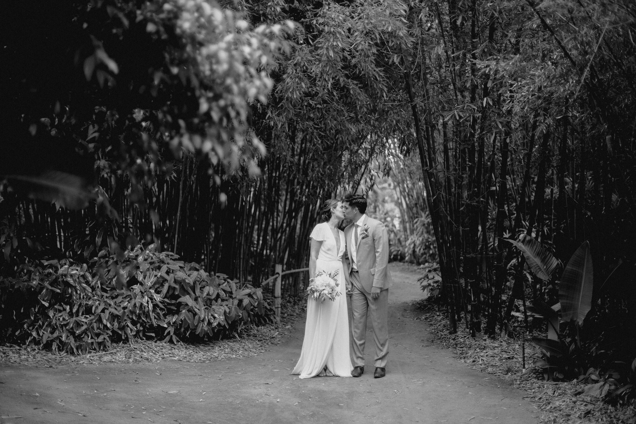 Bride and groom botanic garden portrait session.