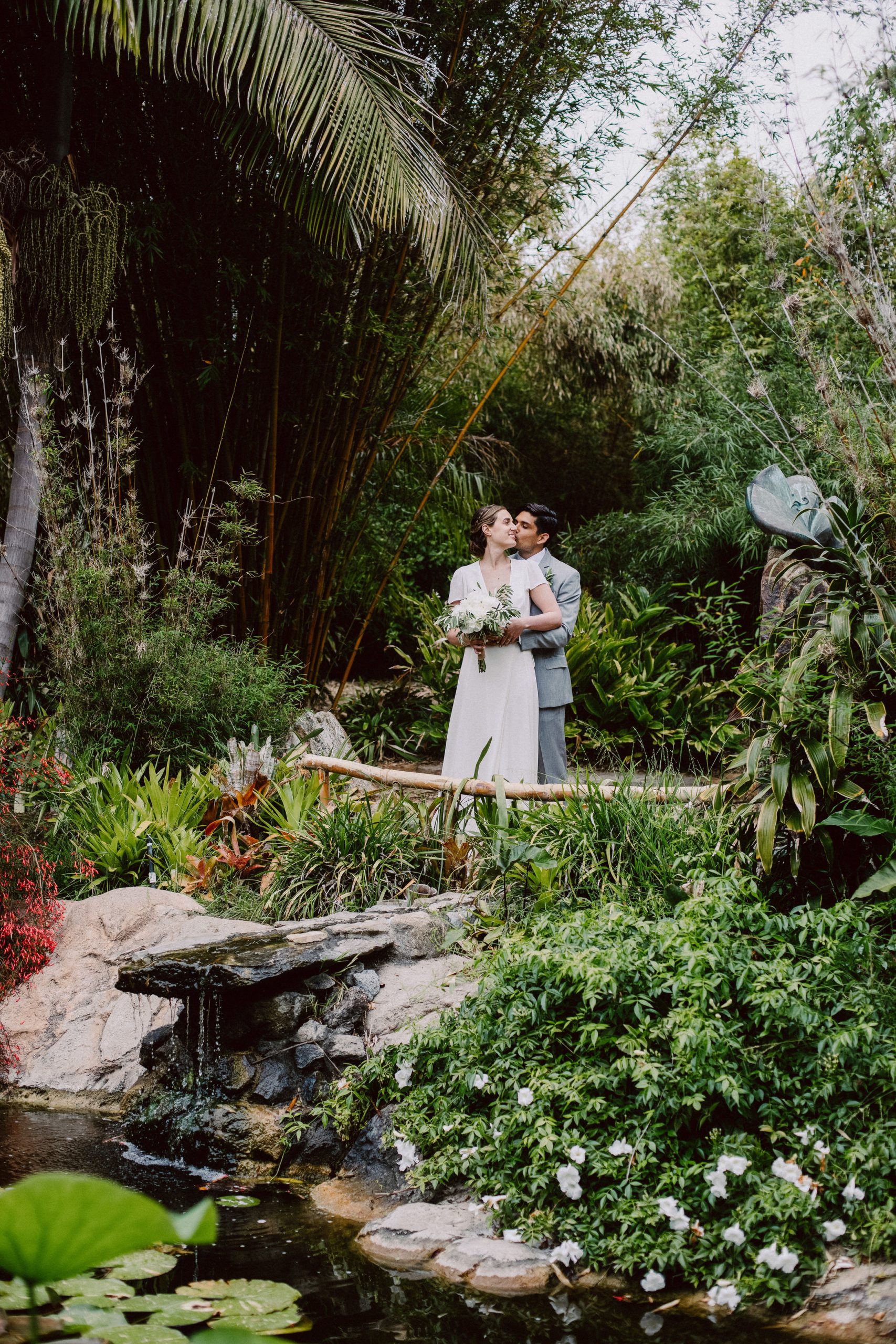Bride and groom botanic garden portrait session.