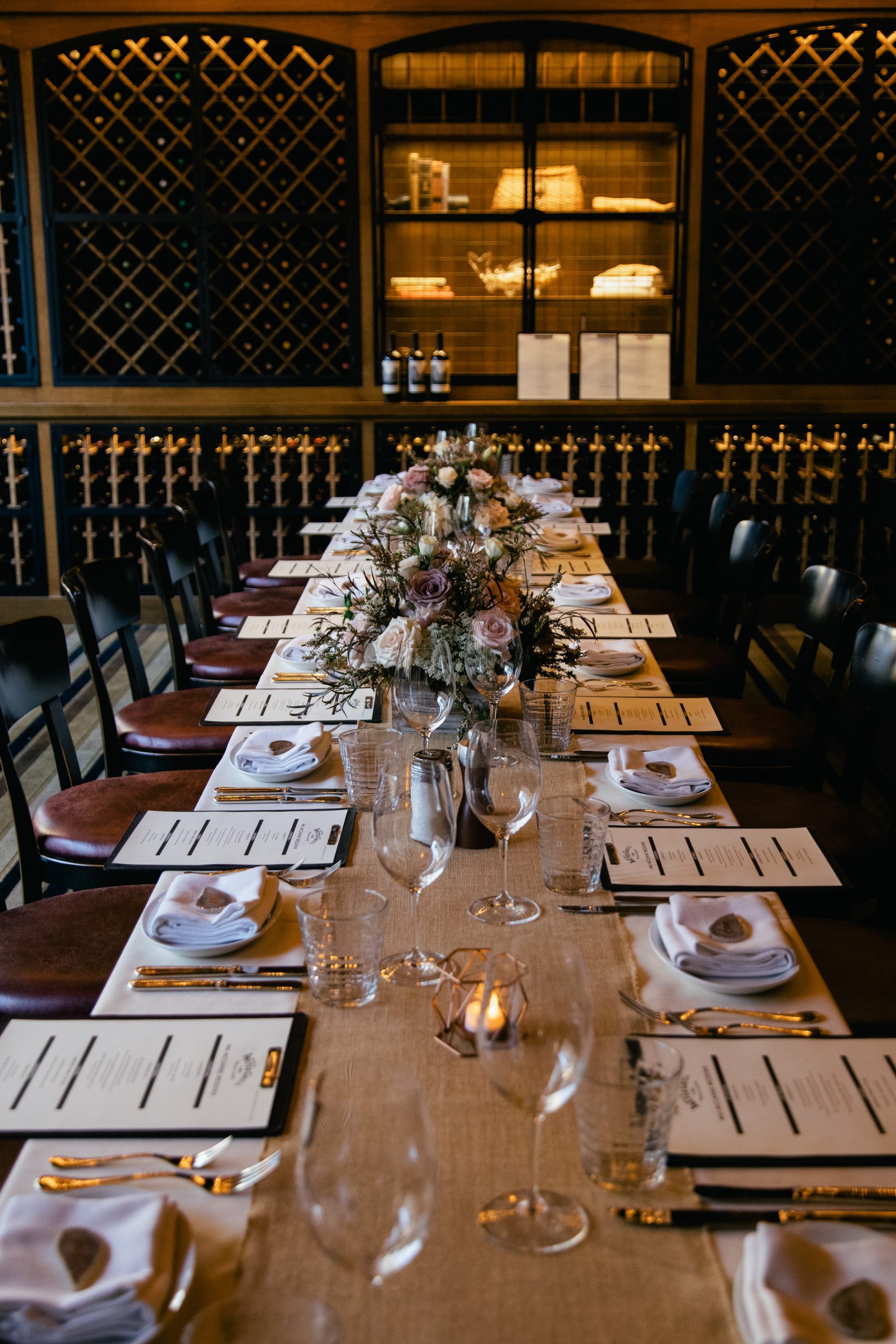 Moody wedding reception in a private room.