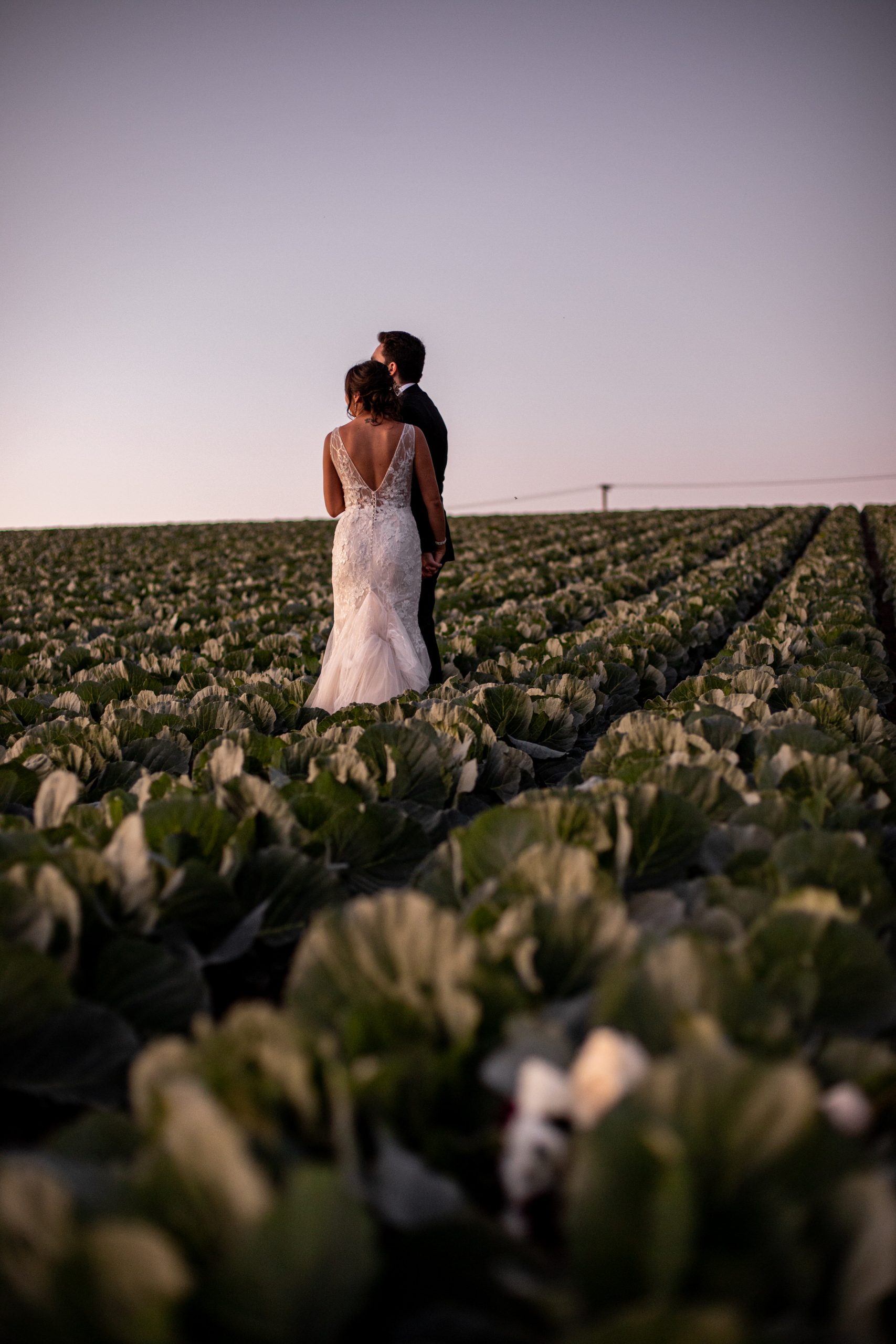Bride and groom portraits at sunset.