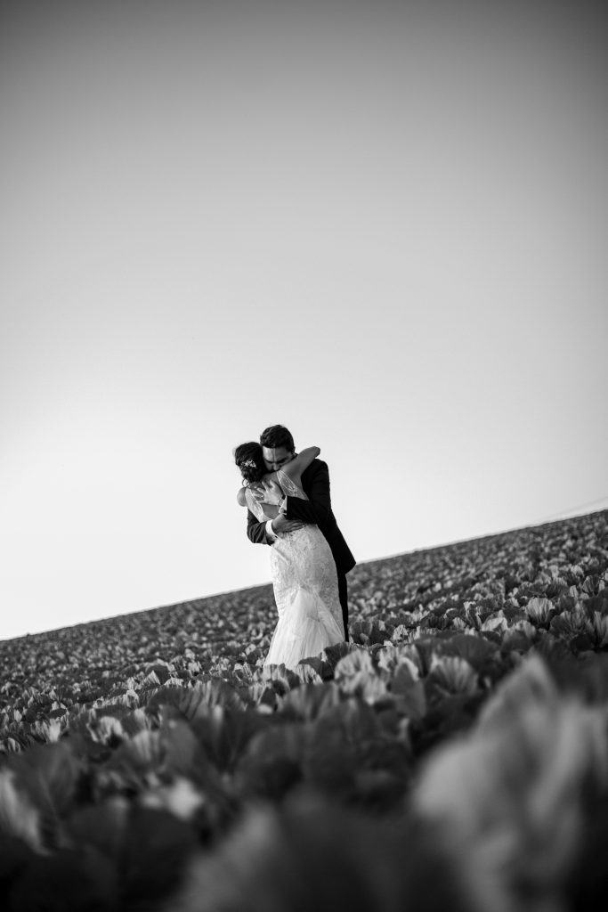 Bride and groom portraits at sunset.